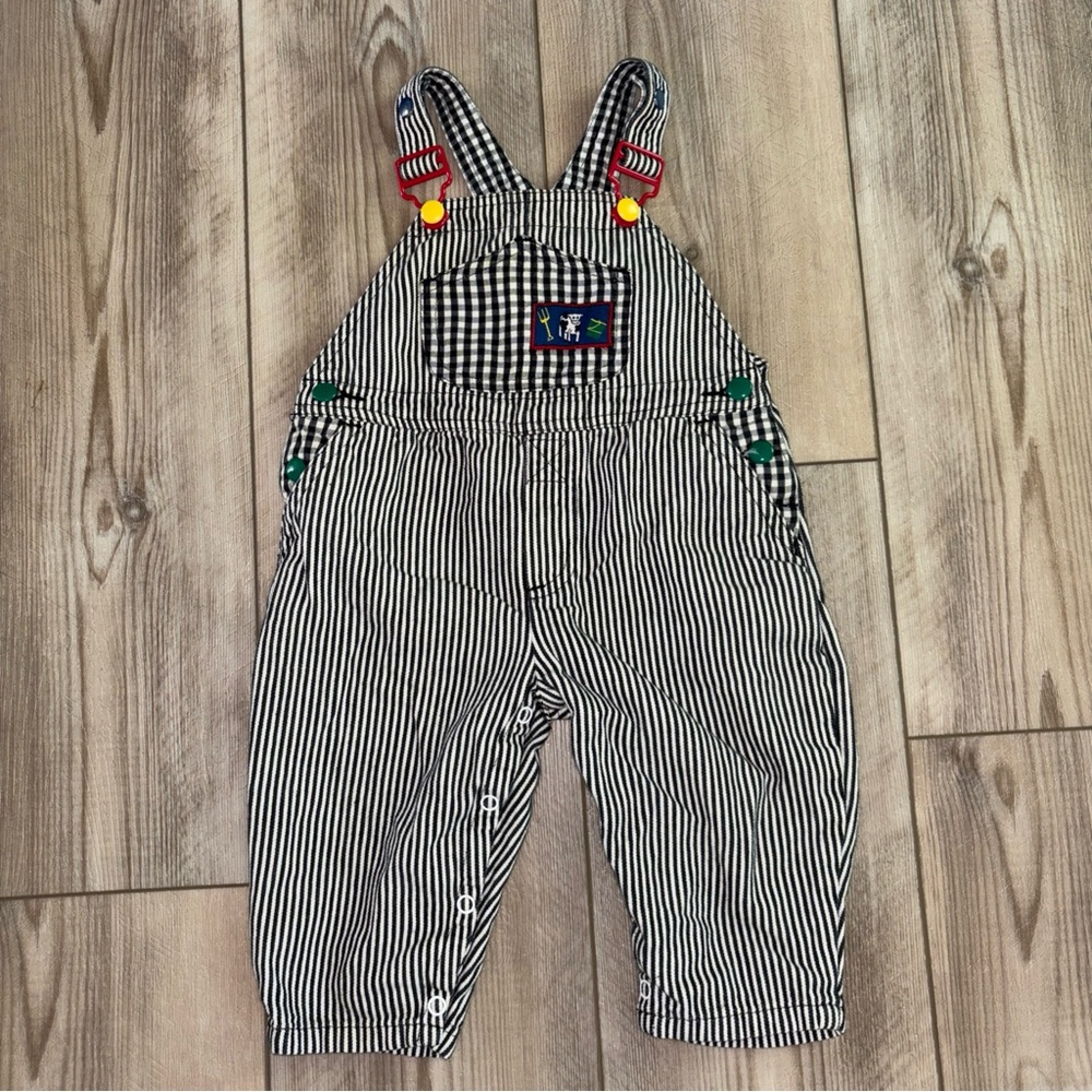 Vintage rainbow tag Gymboree Black and White Striped Kids Overalls